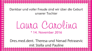 Glückwunschanzeige von Laura Carolina Petrasevic