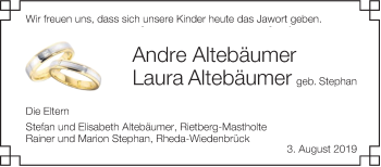 Glückwunschanzeige von Andre und Laura Altebäumer