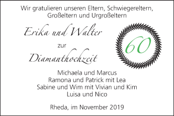 Glückwunschanzeige von Erika und Walter 