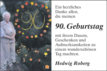 Glückwunschanzeige von Hedwig Roberg