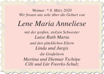 Glückwunschanzeige von Lene Maria Anneliese 