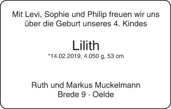 Glückwunschanzeige von Lilith 