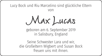 Glückwunschanzeige von Max Lucas