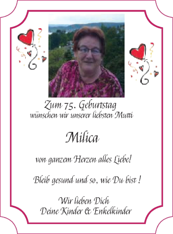 Glückwunschanzeige von Milica 