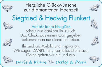 Glückwunschanzeige von Siegfried und Hedwig Flunkert