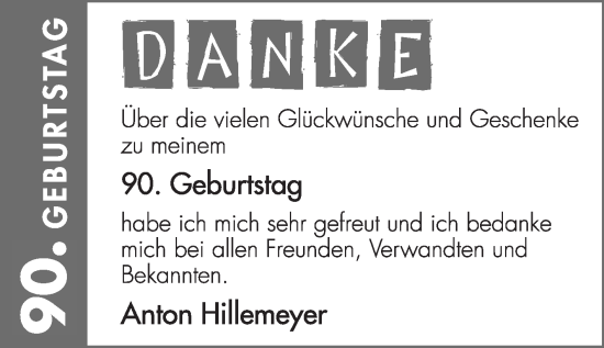 Glückwunschanzeige von Anton Hillemeyer