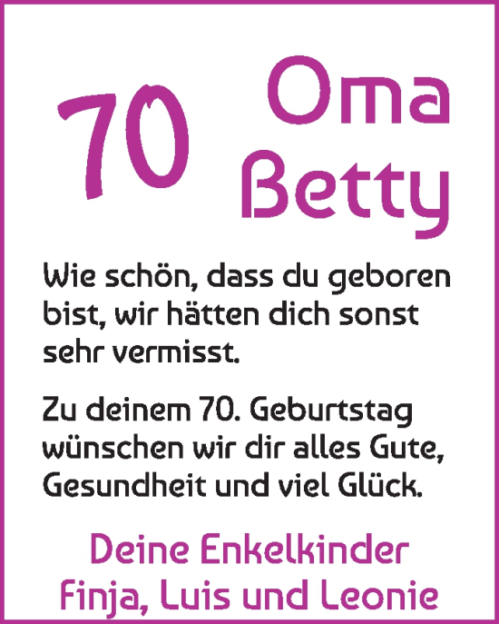 Glückwunschanzeige von Betty 