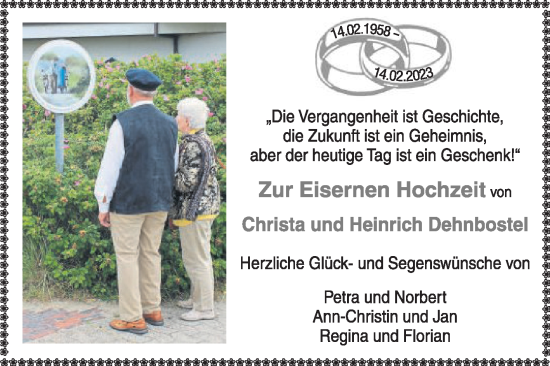 Glückwunschanzeige von Christa und Heinrich Dehnbostel