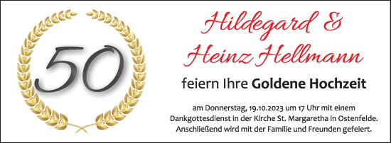 Glückwunschanzeige von Hildegard und Heinz Hellmann