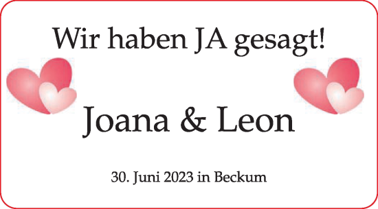 Glückwunschanzeige von Joana und Leon 