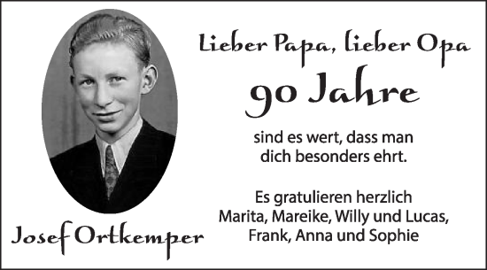 Glückwunschanzeige von Josef Ortkemper