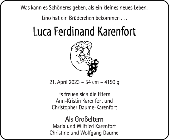 Glückwunschanzeige von Luca Ferdinand Karenfort