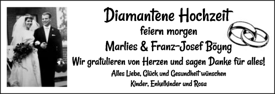Glückwunschanzeige von Marlies und Franz Böyng
