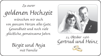 Glückwunschanzeige von Gertrud und Heinz 