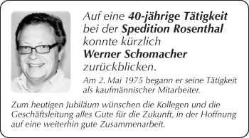 Glückwunschanzeige von Werner  Schomacher
