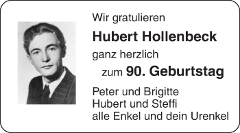 Glückwunschanzeige von Hubert Hollenbeck