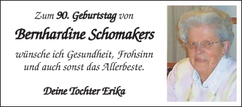 Glückwunschanzeige von Bernhardine Schomakers