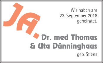 Glückwunschanzeige von Thomas/Uta Dünninghaus