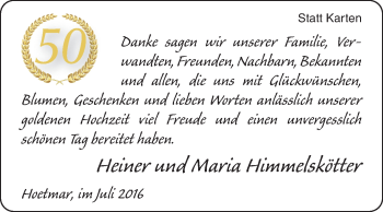 Glückwunschanzeige von Heiner und Maria Himmelskötter
