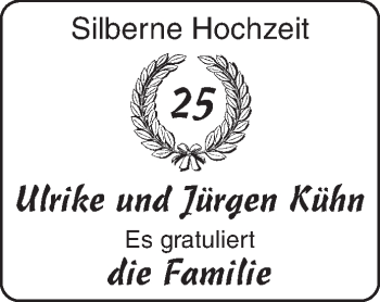 Glückwunschanzeige von Ulrike und Jürgen Kühn