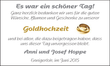 Glückwunschanzeige von Anni und Josef Hoppe