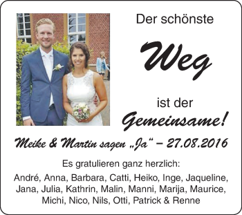 Glückwunschanzeige von Meike und Martin 