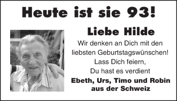Glückwunschanzeige von Hilde 93 