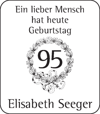 Glückwunschanzeige von Elisabeth Seeger