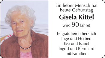 Glückwunschanzeige von Gisela Kittel