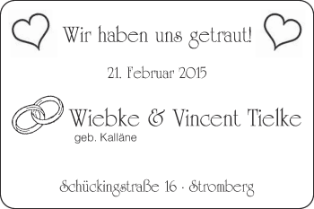 Glückwunschanzeige von Wiebke und Vincent Tielke