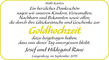 Glückwunschanzeige von Josef und Hildegard Raue