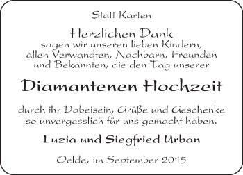 Glückwunschanzeige von Luzia und Siegfried Urban
