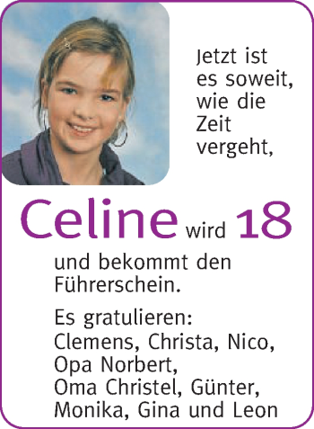 Glückwunschanzeige von Celine 