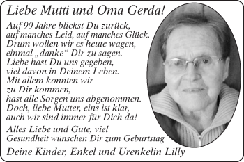 Glückwunschanzeige von Gerda 