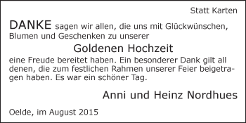 Glückwunschanzeige von Anni und Heinz Nordhues