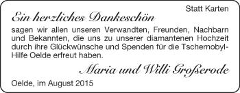 Glückwunschanzeige von Maria und Willi  Großerode