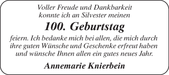Glückwunschanzeige von Annemarie Knierbein