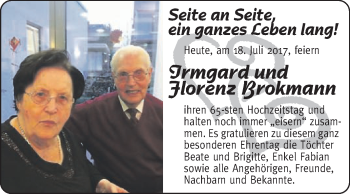 Glückwunschanzeige von Irmgard und Florenz Brokmann
