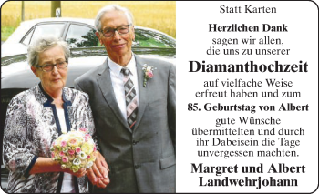 Glückwunschanzeige von Margret und Albert Landwehrjohann
