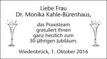 Glückwunschanzeige von Monika Kahle-Bürenhaus