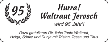 Glückwunschanzeige von Waltraut Jerosch