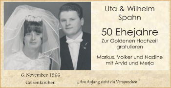 Glückwunschanzeige von Uta und Wilhelm Spahn