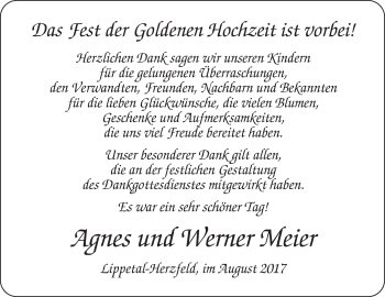 Glückwunschanzeige von Agnes und Werner Meier