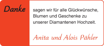 Glückwunschanzeige von Anita und Alois Pähler