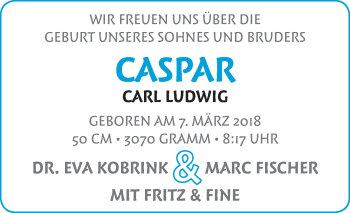 Glückwunschanzeige von Caspar Carl Ludwig 
