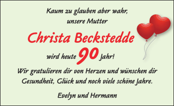 Glückwunschanzeige von Christa Beckstedde