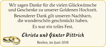 Glückwunschanzeige von Christa und Günter  Dittrich