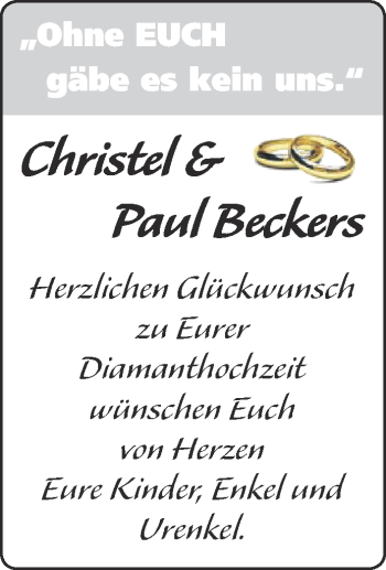 Glückwunschanzeige von Christel und Paul Beckers