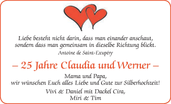 Glückwunschanzeige von Claudia und Werner 