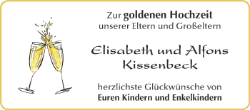 Glückwunschanzeige von Elisabeth und Alfons Kissenbeck